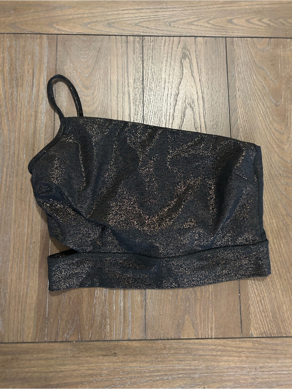 Beyond Yoga Black Crop Top with Metallic Copper Sparkle